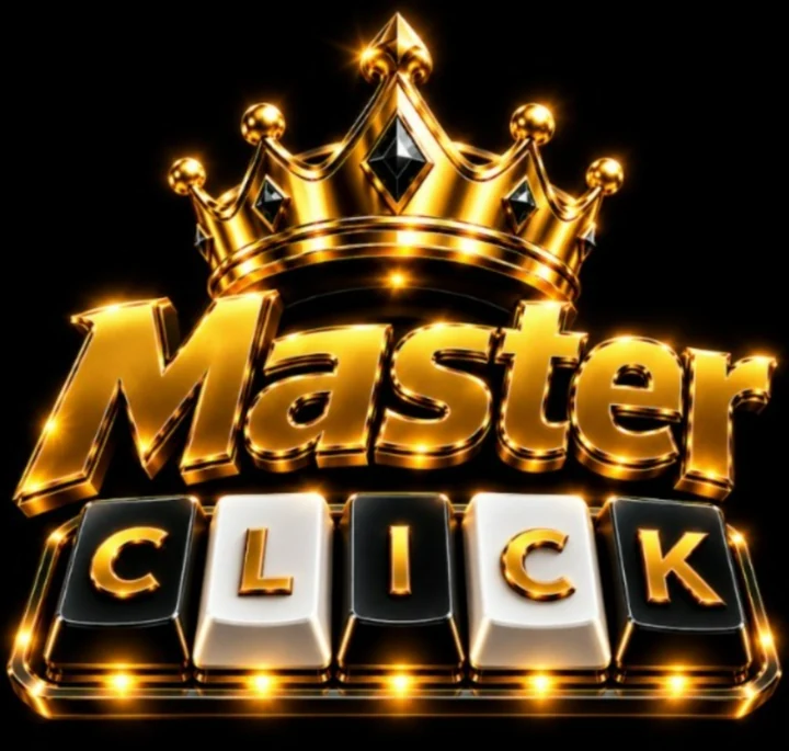 Logotipo de Master Click: una corona dorada sobre la palabra Master y la palabra CLICK escrita en teclas